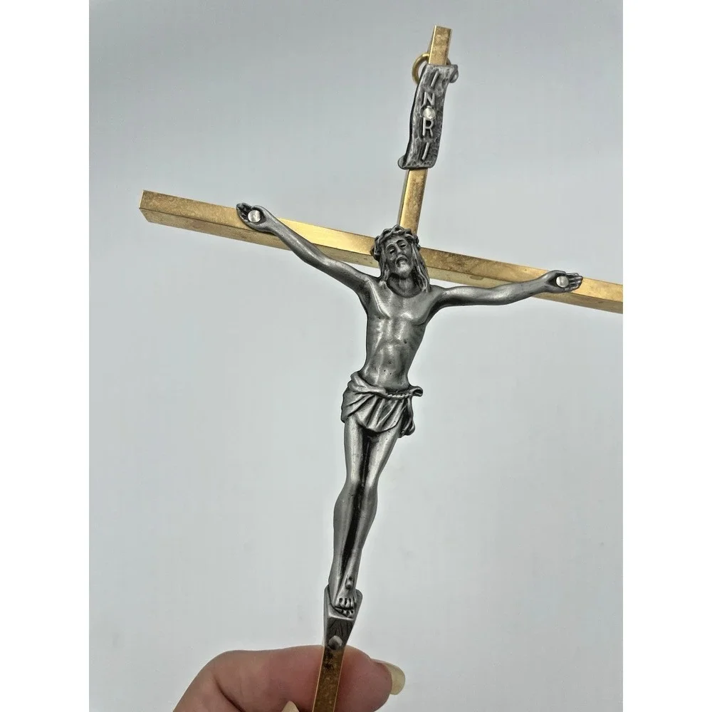 Vintage Gold Tone Crucifix Cross Jesus Christ INRI Religious Wall Hanging 9